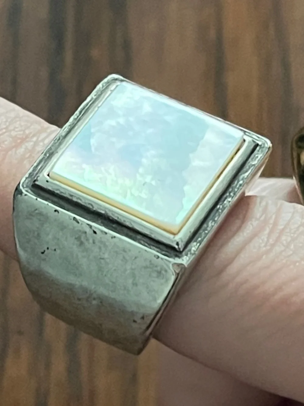 Kenneth Cole Silver-Tone Ring with White/MOP Square Inlay